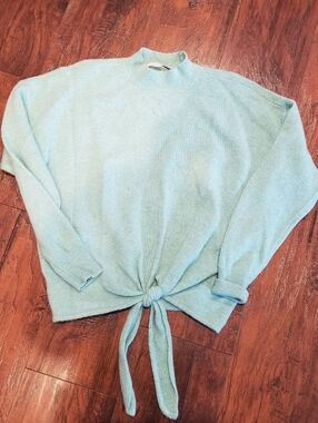 LOFT Size Large L Teal Aqua Crewneck Sweater With Tie